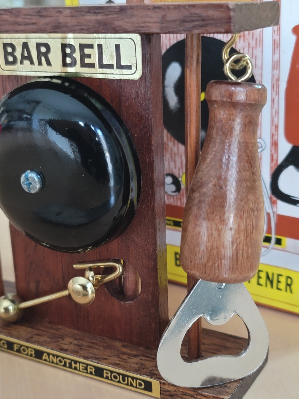 Wooden Bar Bell with Bottle Opener - Brown & Black
